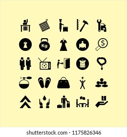 caucasian vector icons set. with talking people, handbag, hands drop and beach sneakers in set