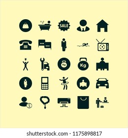 caucasian vector icons set. with weight, speech clouds, happy man bulb and mobile phone in set