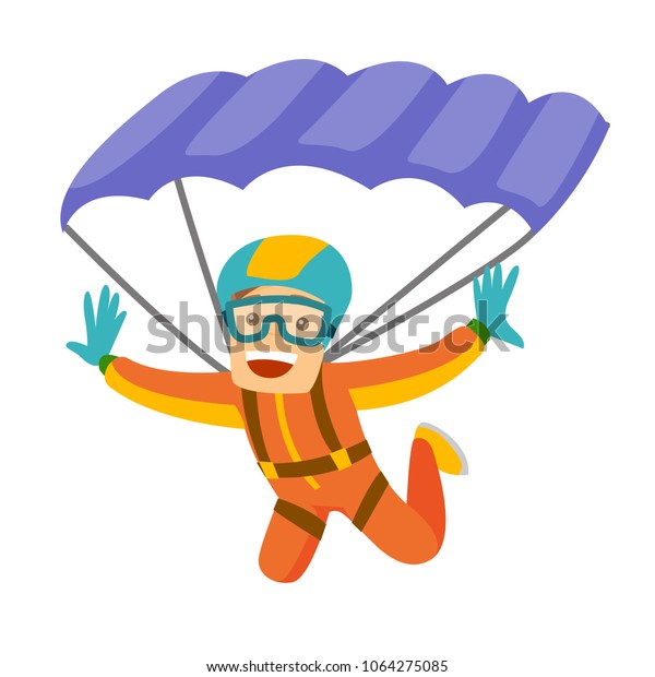 Caucasian White Man Flying Parachute Young Stock Vector Royalty Free