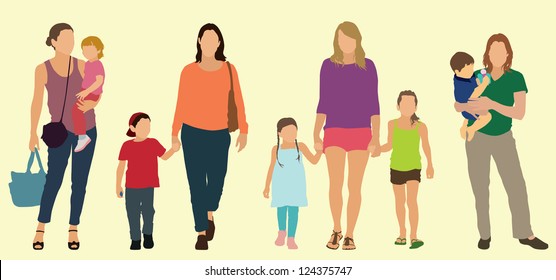 Caucasian (white) mothers with their children