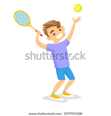 Similar – Image, Stock Photo Man hits a tennis ball on a tennis court with a tennis racket