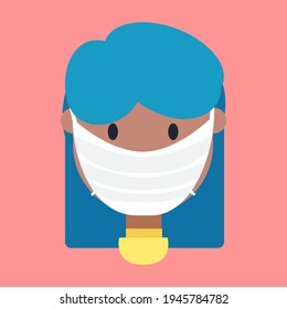 Caucasian woman in face mask vector icon