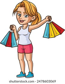 Caucasian woman holding shopping bags vector illustration