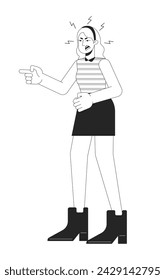 Caucasian woman quarreling black and white 2D line cartoon character. Bad mood adult isolated vector outline person. Gesture body language, emotional expression monochromatic flat spot illustration