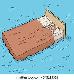 Caucasian woman snoring while sleeping in bed on water