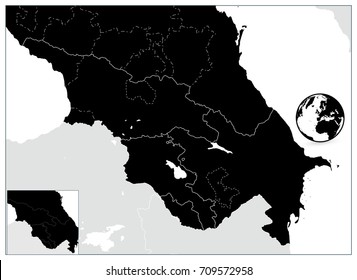 Caucasus Black Map. No text. Detailed vector map of the Caucasus.