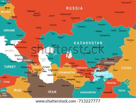 Caucasus Central Asia Map Detailed Vector Stock Vector (Royalty Free ...