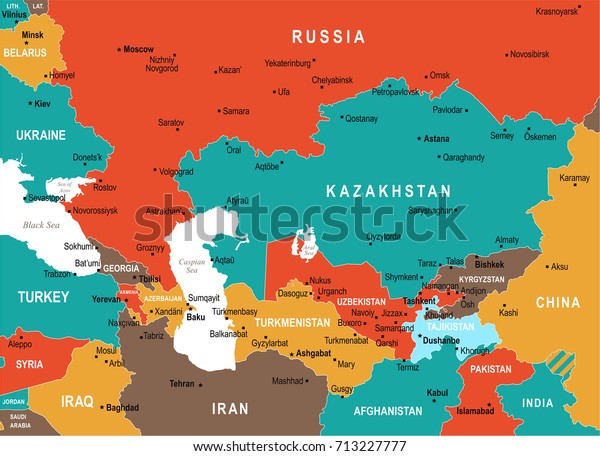 Caucasus Central Asia Map Detailed Vector Stock Vector (Royalty Free ...