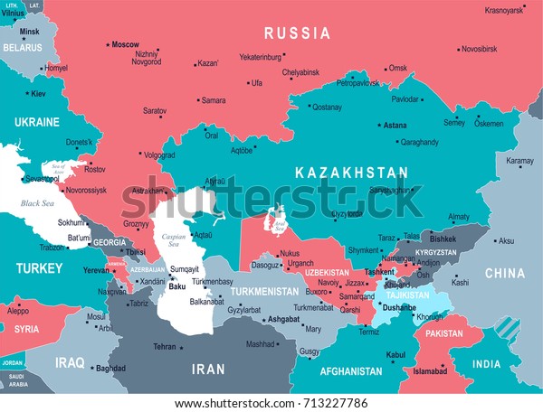 Caucasus Central Asia Map Detailed Vector Stock Vector (Royalty Free ...