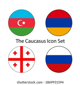 Caucasus Flag Button rounded on isolated white for Middle East, South Caucus, or Europe push button concepts.	
