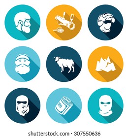 Caucasus Icons Set. Vector Illustration. Isolated Flat Icons collection on a color background for design