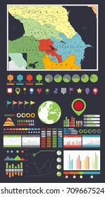 Caucasus map and Infographics design elements. Business template in flat style for presentation, booklet, website and other creative projects.