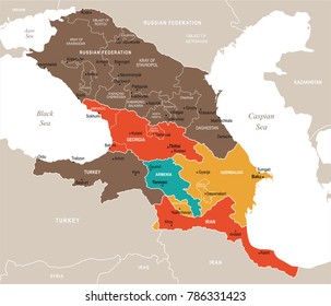 Caucasus Region Map Detailed Vector Illustration Stock Vector (royalty 