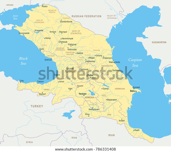 Caucasus Region Map Detailed Vector Illustration Stock Vector (Royalty ...