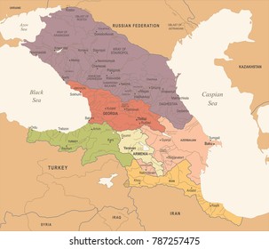 Caucasus Region Map - Vintage Detailed Vector Illustration