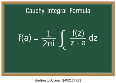 Cauchy Integral Formula on a green chalkboard. Education. Science. Formula. Vector illustration.