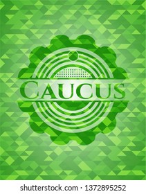 Caucus green emblem. Mosaic background