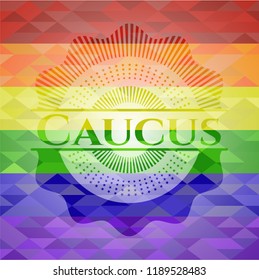 Caucus on mosaic background with the colors of the LGBT flag