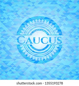 Caucus realistic light blue emblem. Mosaic background