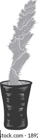 Caudex and succulent plant in grayscale vector illustration graphic style