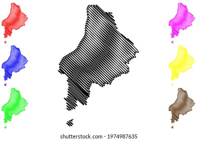 Caue District (Democratic Republic of Sao Tome and Principe, Saint Thomas and Prince) map vector illustration, scribble sketch Caue map