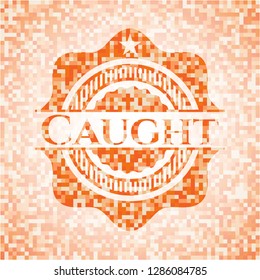 Caught abstract emblem, orange mosaic background