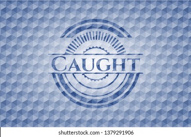 Caught blue emblem with geometric background.