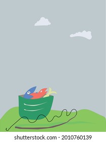 caught fish in a bucket