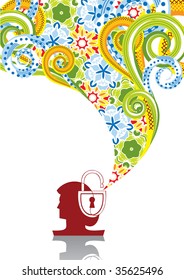 The caught idea in abstract collage. Format A4. Vector illustration. Isolated groups and layers. Global colors.