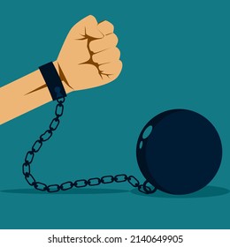 Caught with prisoner chains. There is no freedom. vector illustration
