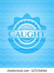 Caught sky blue water wave emblem.