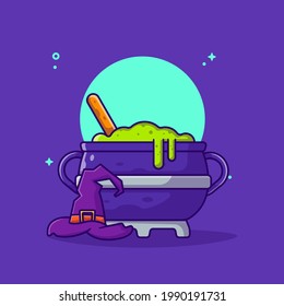 Cauldon with Witch Hat Vector Cartoon Illustrations