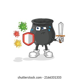 the cauldron against viruses cartoon. cartoon mascot vector