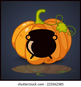 cauldron, banner and background for pumpkins for Halloween