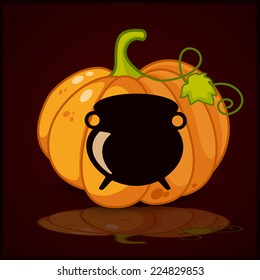 cauldron, banner and background for pumpkins for Halloween