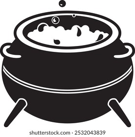 Cauldron black icon. Boiling witch potion pot