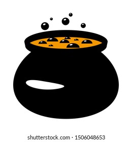 Cauldron boiler witches flat single icon. Halloween symbol of fear and danger. Black spooky decorative element. Vector illustration isolated on white background