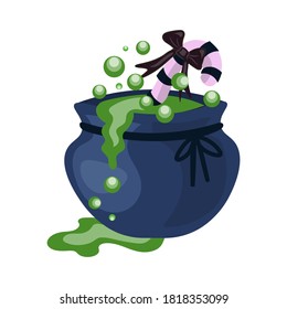 Cauldron with boiling green magic potion. 
Sketch for a poster or postcard for the holiday of all evil spirits Halloween. 
Vector
isolated on white background. 