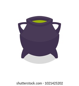 Cauldron with boiling mucus. Witch's pot with a potion. Magic attribute for the holiday, child's birthday, Halloween. Vector cartoon illustration.