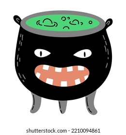 Cauldron With Boiling Potion. Hand Drawn Halloween Illustration