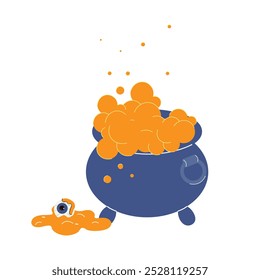 A cauldron of boiling witch's potion. Halloween design element. Isolated on a white background. Vector illustration.