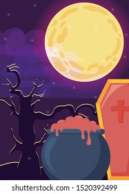 cauldron bubbly of witch on halloween scene