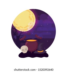 cauldron bubbly of witch on halloween scene