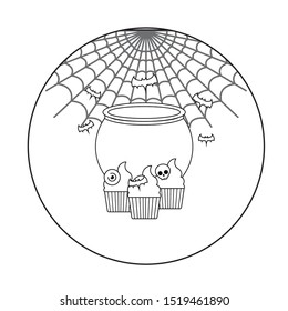 cauldron bubbly of witch on white background