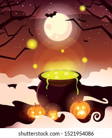 cauldron bubbly of witch on white background vector illustration design