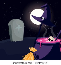 cauldron bubbly of witch on white background vector illustration design