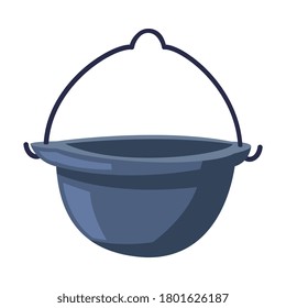 Cauldron for Camping, Metal Hiking Pot Cartoon Vector Illustration