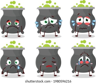 Cauldron cartoon in character with sad expression