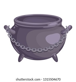 Cauldron with chain icon. Cartoon of cauldron with chain vector icon for web design isolated on white background