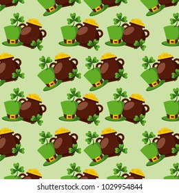 cauldron coins clover and hat st patricks day pattern